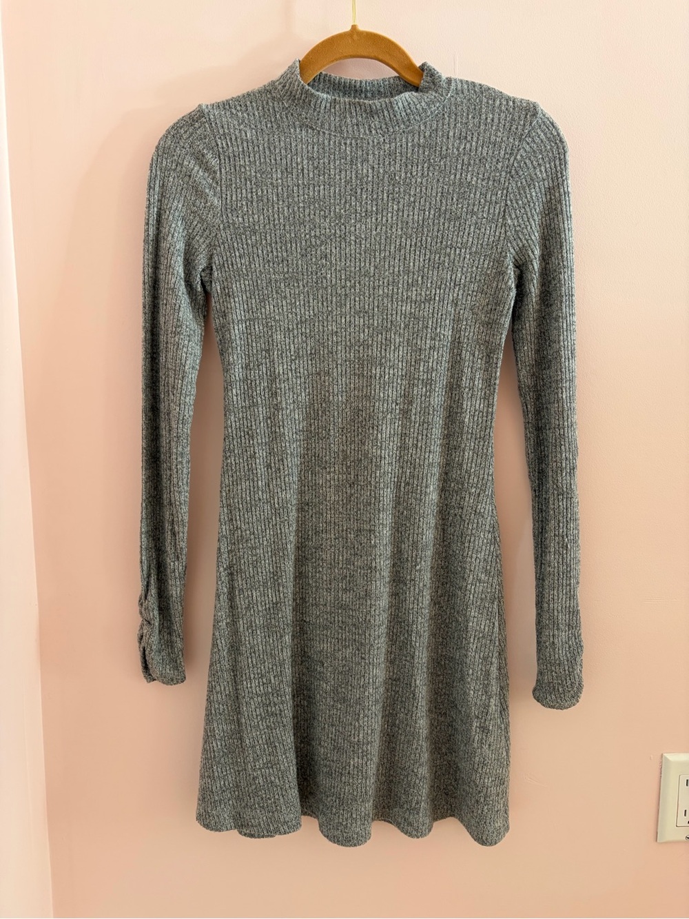 Hollister Ribbed Long Sleeve Mock Neck Dress - Gray